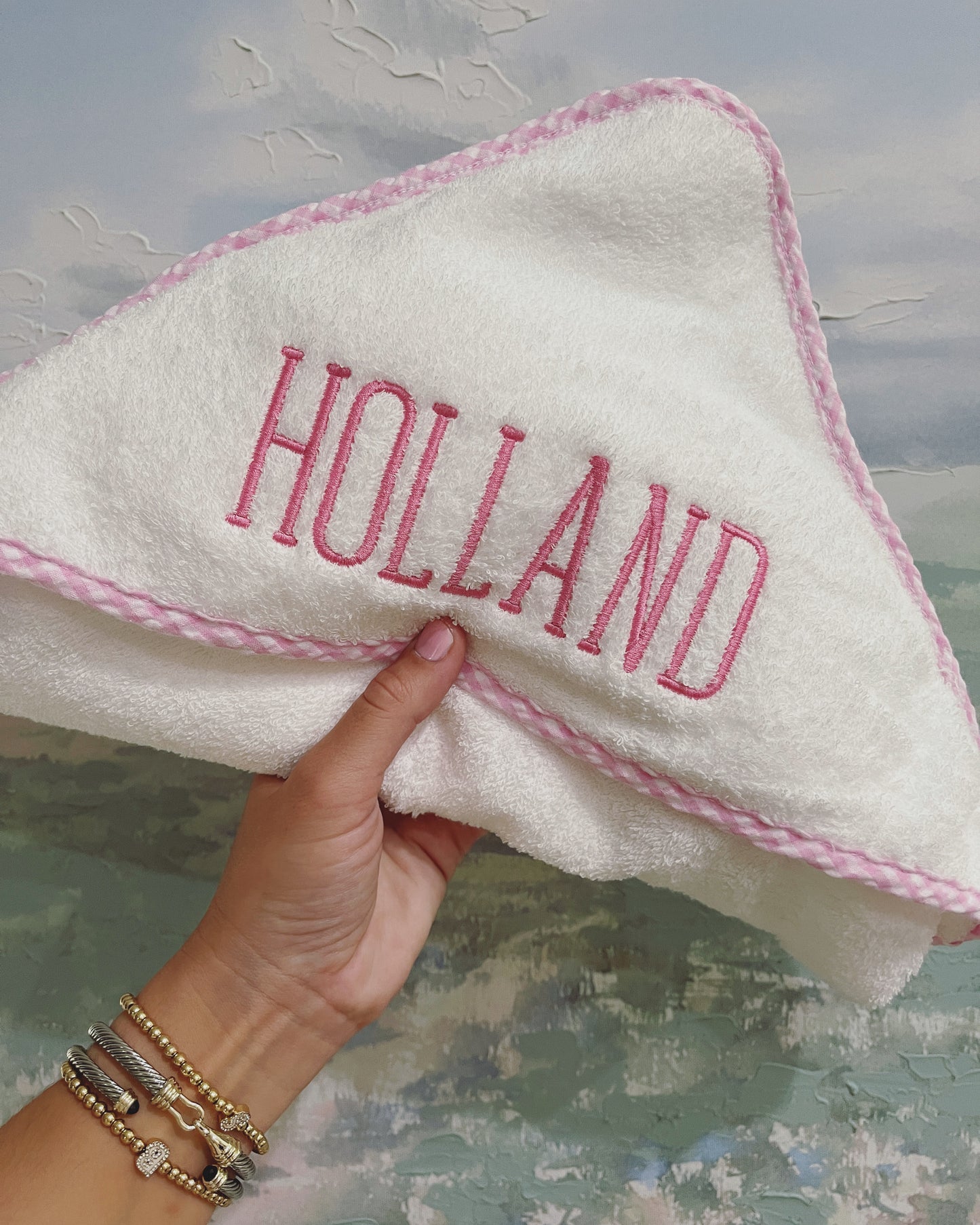 Custom Kids Hooded Bath Towel with Gingham Trim