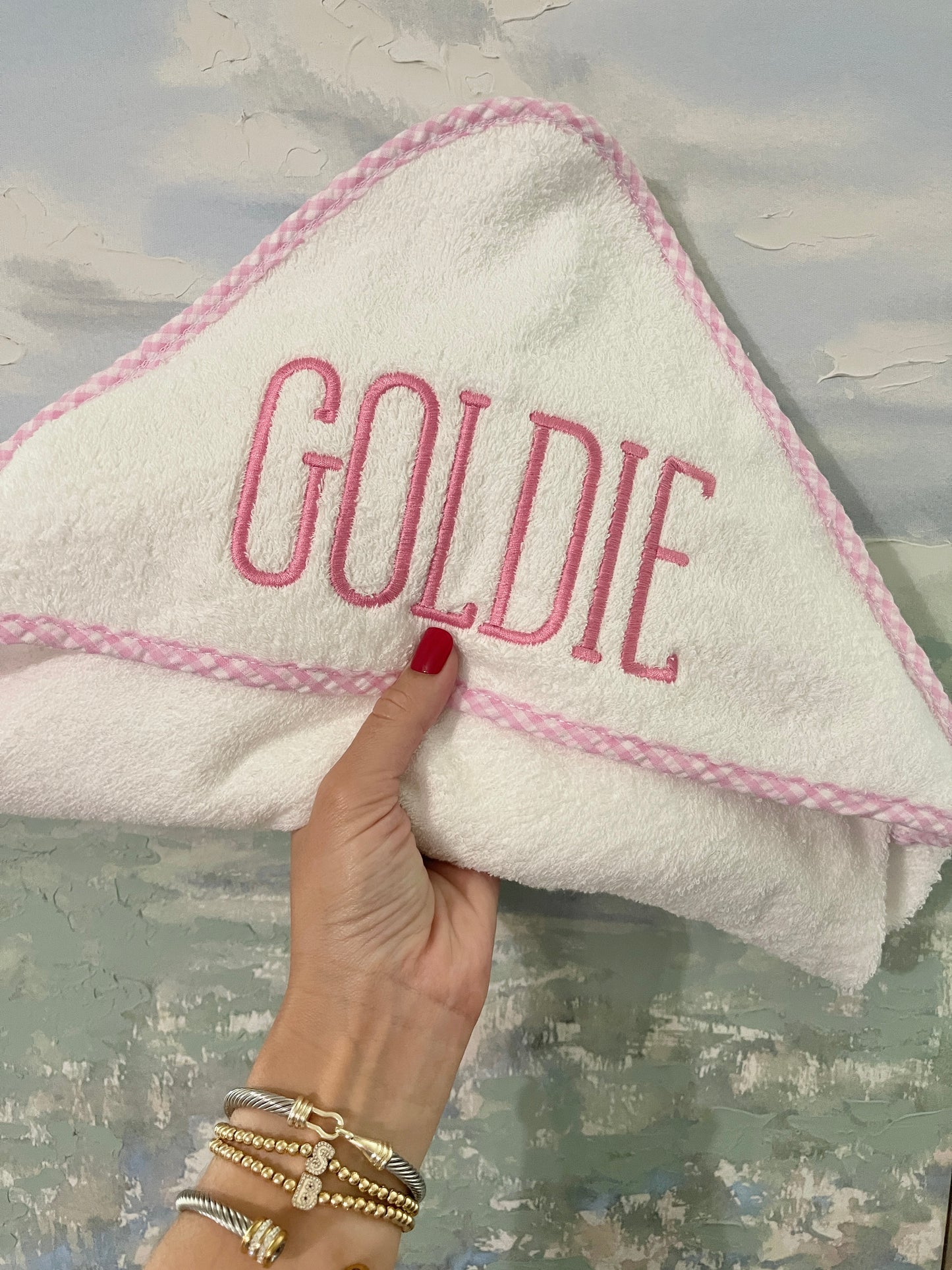 Custom Kids Hooded Bath Towel with Gingham Trim