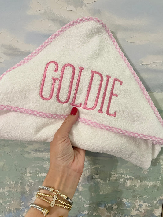 Custom Kids Hooded Bath Towel with Gingham Trim