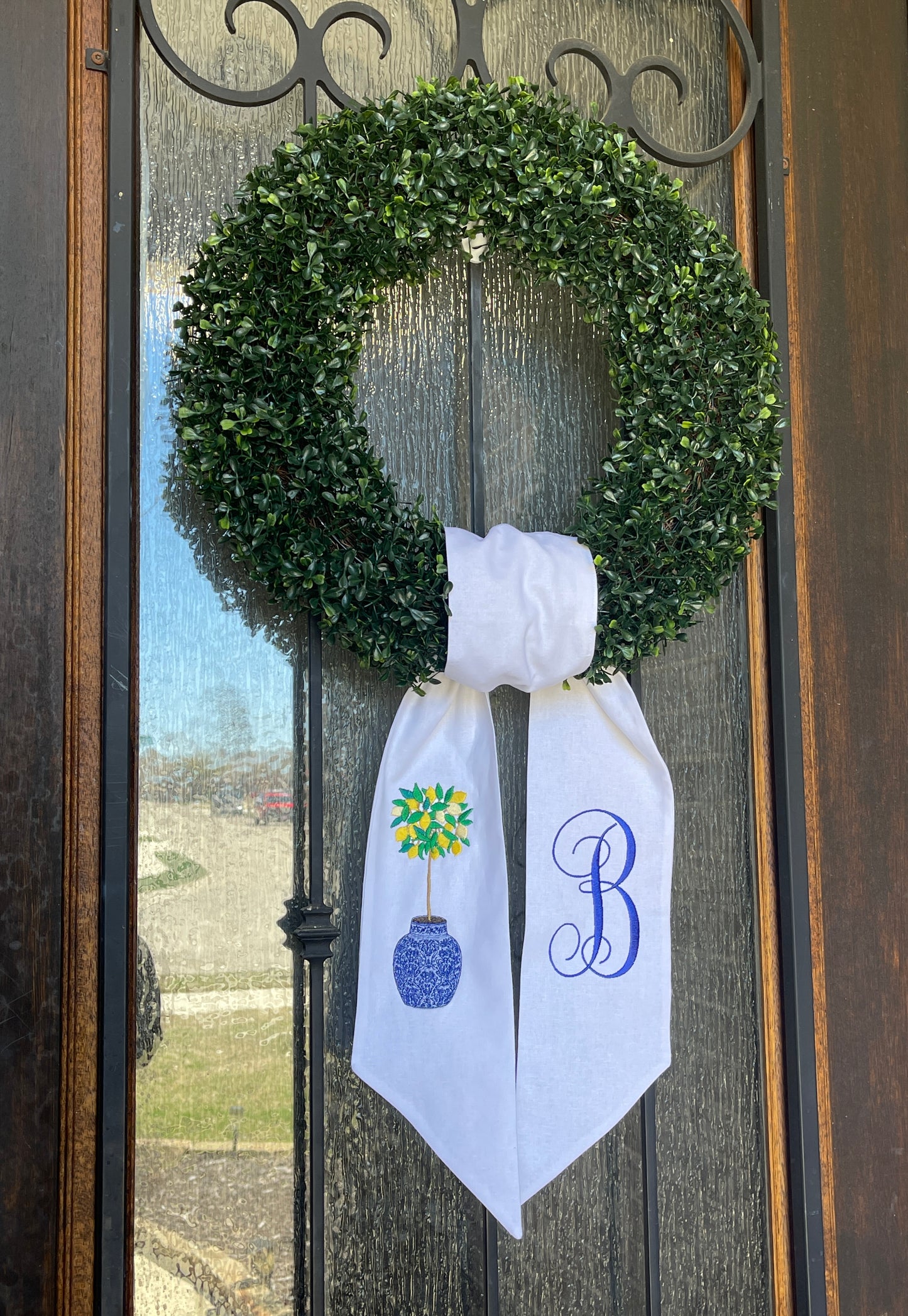 Front Door Decor: Chinoiserie Lemon Tree Wreath Sash